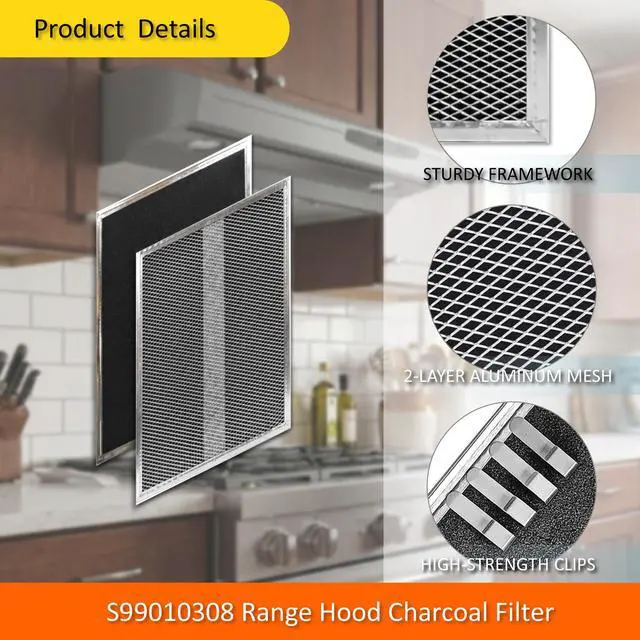 Alt view image 4 of 7 - 2-Pack S99010308 Range Hood Charcoal Filter 10.8 x 13.3 Inch Non-Ducted Stove Hood Vent Filter Replacement for Bro-an BPSF30 QS/WS series G-e WB02X10707
