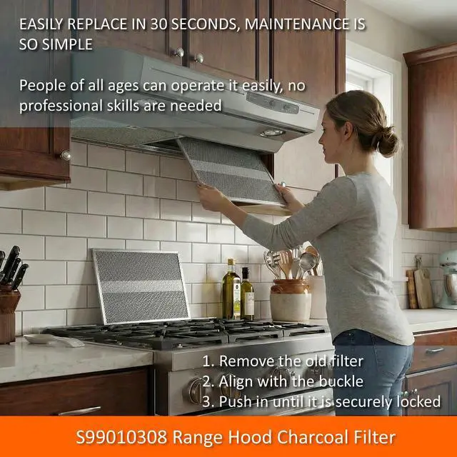 Alt view image 5 of 7 - 2-Pack S99010308 Range Hood Charcoal Filter 10.8 x 13.3 Inch Non-Ducted Stove Hood Vent Filter Replacement for Bro-an BPSF30 QS/WS series G-e WB02X10707