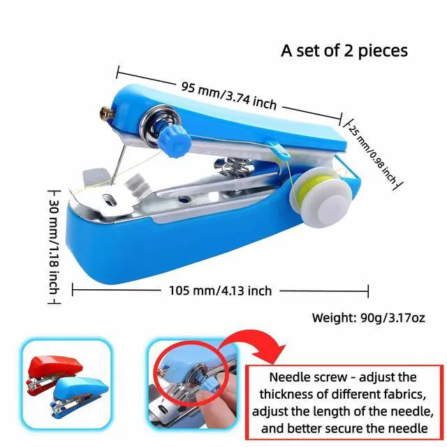 Alt view image 4 of 7 - Portable Sewing Machine, Handheld Mini Sewing Machine for Beginners, 1-Second Quick Stitch, Ideal for Travel & Home Use, Repair Clothes, Jeans, Leather, DIY Projects Red and Blue