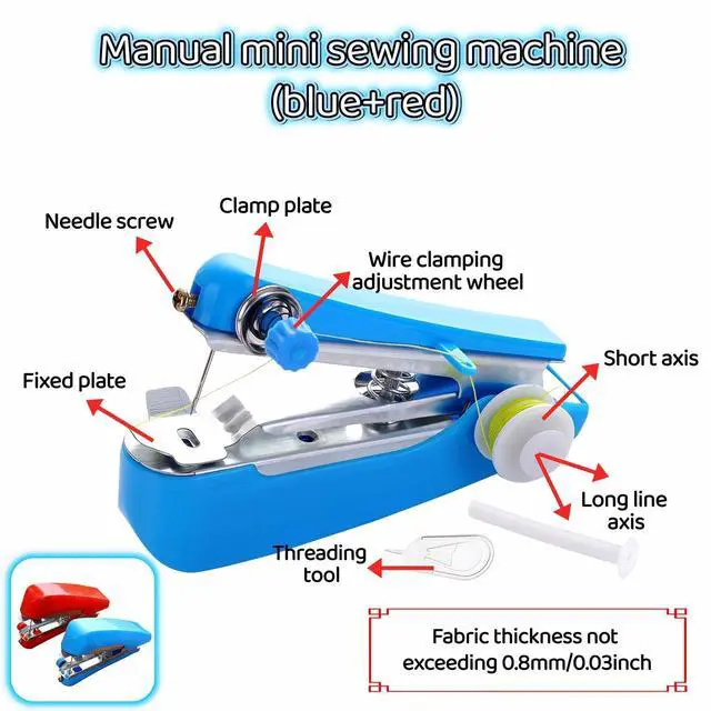 Alt view image 5 of 7 - Portable Sewing Machine, Handheld Mini Sewing Machine for Beginners, 1-Second Quick Stitch, Ideal for Travel & Home Use, Repair Clothes, Jeans, Leather, DIY Projects Red and Blue