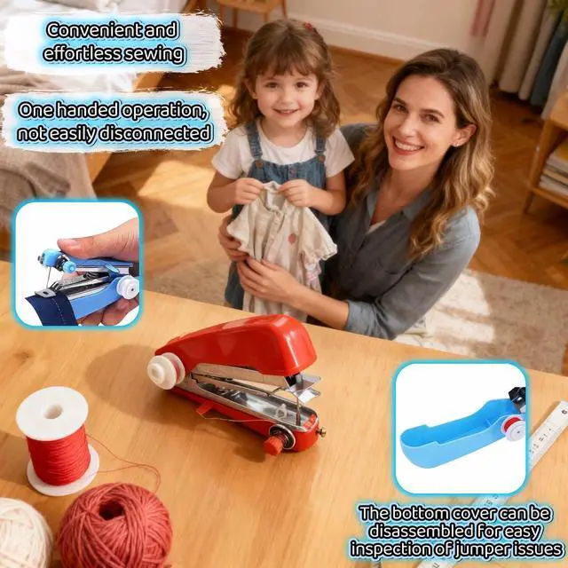 Alt view image 3 of 7 - Portable Sewing Machine, Handheld Mini Sewing Machine for Beginners, 1-Second Quick Stitch, Ideal for Travel & Home Use, Repair Clothes, Jeans, Leather, DIY Projects Red and Blue