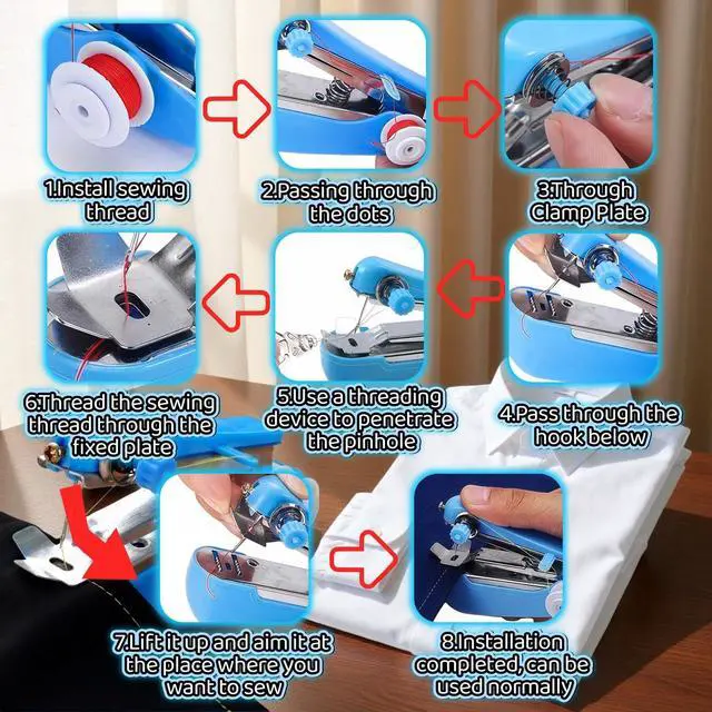 Alt view image 6 of 7 - Portable Sewing Machine, Handheld Mini Sewing Machine for Beginners, 1-Second Quick Stitch, Ideal for Travel & Home Use, Repair Clothes, Jeans, Leather, DIY Projects Red and Blue