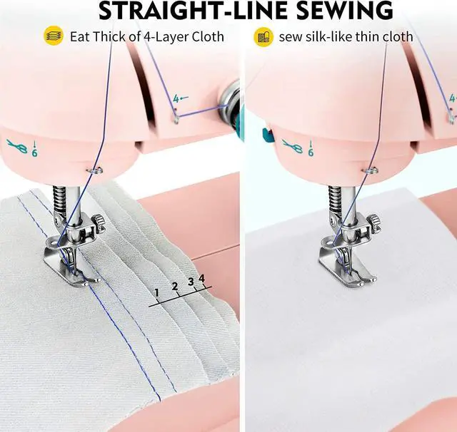 Alt view image 4 of 7 - Mini Sewing Machine with Extension Table, Dual Speed Portable Sewing Machine for Beginners with Light, Sewing Kit for Household Use, Pink