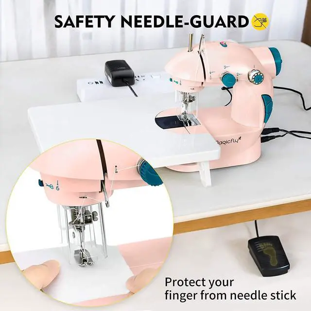 Alt view image 5 of 7 - Mini Sewing Machine with Extension Table, Dual Speed Portable Sewing Machine for Beginners with Light, Sewing Kit for Household Use, Pink