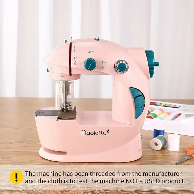 Alt view image 6 of 7 - Mini Sewing Machine with Extension Table, Dual Speed Portable Sewing Machine for Beginners with Light, Sewing Kit for Household Use, Pink