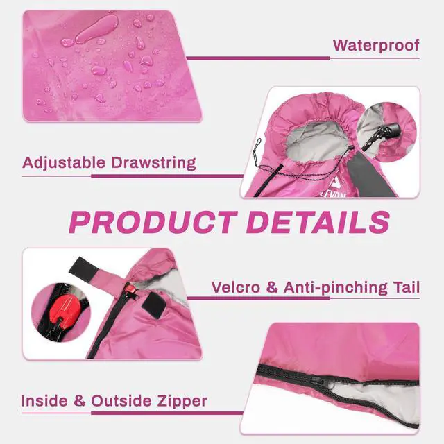 Alt view image 3 of 7 - Sleeping Bag for Adults Teens Kids Cold Warm Weather, Portable Waterproof & Lightweight, Pink