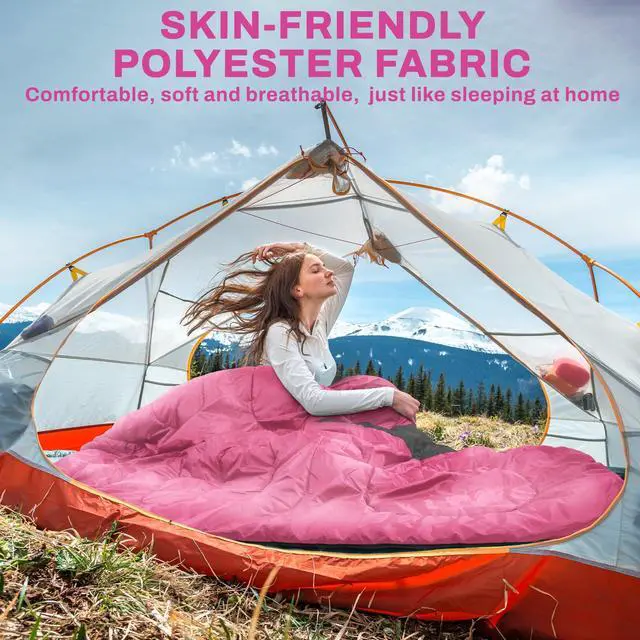 Alt view image 5 of 7 - Sleeping Bag for Adults Teens Kids Cold Warm Weather, Portable Waterproof & Lightweight, Pink
