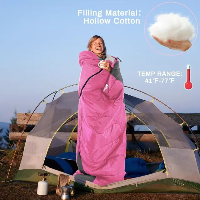 Alt view image 6 of 7 - Sleeping Bag for Adults Teens Kids Cold Warm Weather, Portable Waterproof & Lightweight, Pink