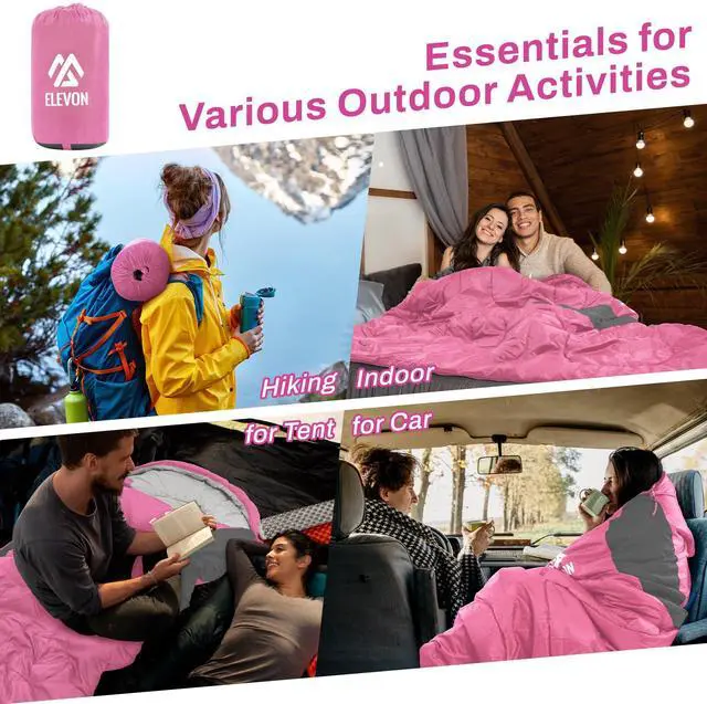 Alt view image 7 of 7 - Sleeping Bag for Adults Teens Kids Cold Warm Weather, Portable Waterproof & Lightweight, Pink