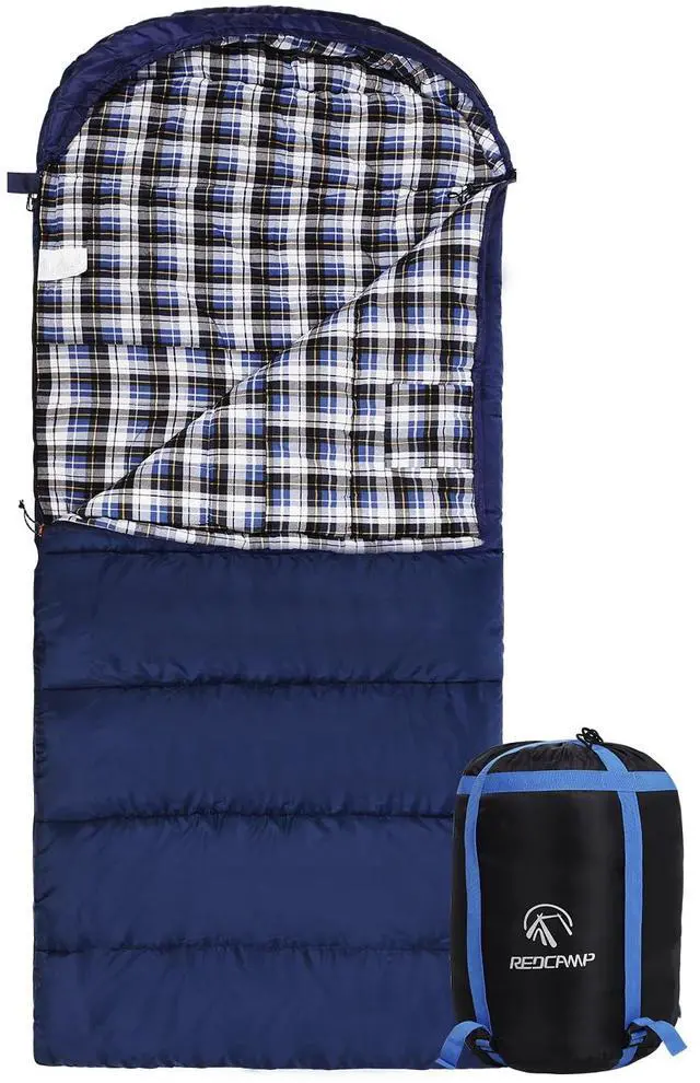 Main image of Cotton Flannel Sleeping Bag for Adults, XL 32F Comfortable, Envelope with Compression Sack Blue 2lbs(95"x35")