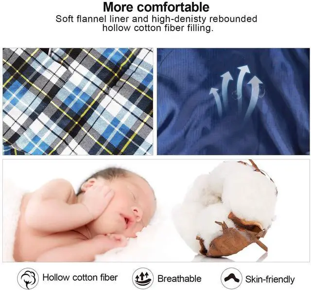 Alt view image 3 of 7 - Cotton Flannel Sleeping Bag for Adults, XL 32F Comfortable, Envelope with Compression Sack Blue 2lbs(95"x35")