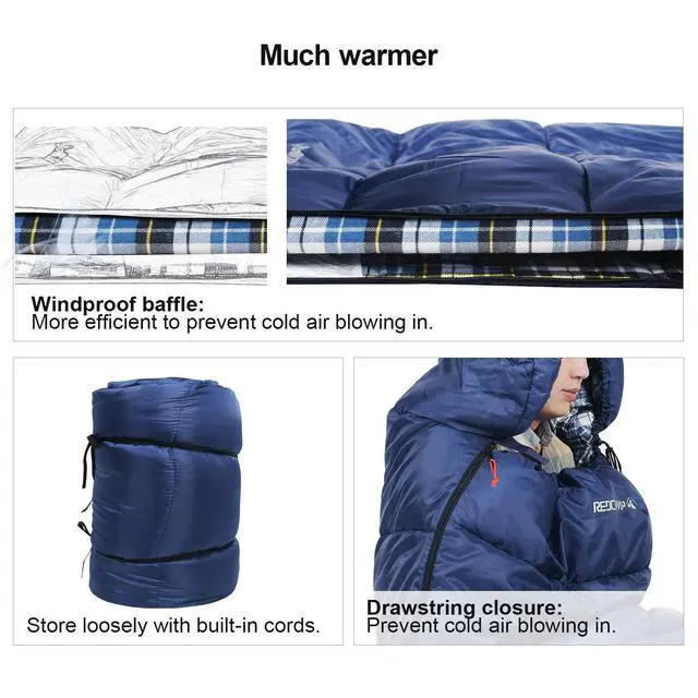 Alt view image 4 of 7 - Cotton Flannel Sleeping Bag for Adults, XL 32F Comfortable, Envelope with Compression Sack Blue 2lbs(95"x35")