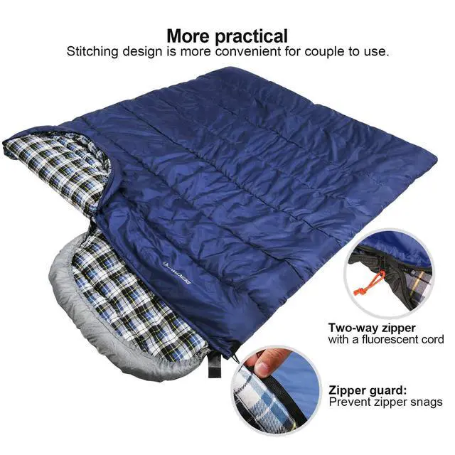 Alt view image 5 of 7 - Cotton Flannel Sleeping Bag for Adults, XL 32F Comfortable, Envelope with Compression Sack Blue 2lbs(95"x35")