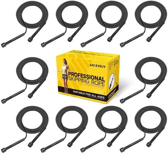 Main image of 10 Pack Adjustable Jump Rope for Fitness and Exercise - PVC Skipping Rope for Men, Women and Teens - Tangle-Free for Keeping Fit, Training, Workout Black