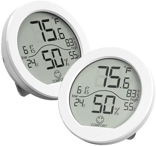 Main image of Hygrometer Thermometer for Room Temperature Humidity Meter Indoor Thermometer Accuracy Calibration LCD Temperature Sensor with Maximum and Minimum Records, TH1, White, 2 Pack