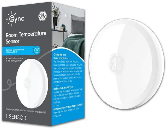 Main image of GE Smart Temperature Sensor, Works with Cync Smart Thermostat (Required and Sold Separately) to Reduce Hot and Cold Spots, Easy Mounting and DIY Installation, White