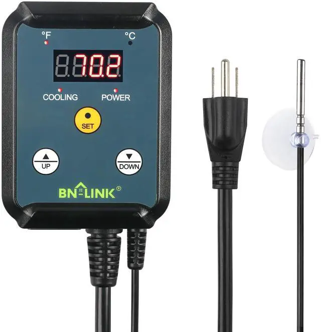 Main image of Digital Cooling Thermostat Controller, Temperature Controlled Outlet for Attic Fan, Exhaust Fan, Cooling Devices 40-108°F, 8.3A 1000W