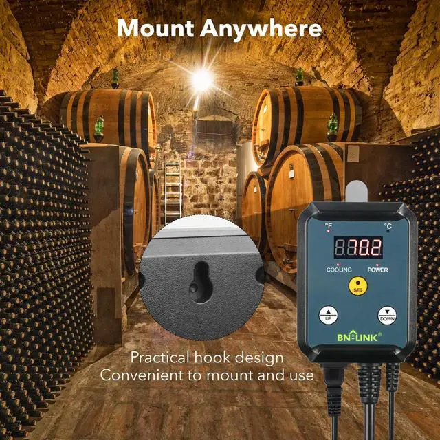 Alt view image 5 of 7 - Digital Cooling Thermostat Controller, Temperature Controlled Outlet for Attic Fan, Exhaust Fan, Cooling Devices 40-108°F, 8.3A 1000W