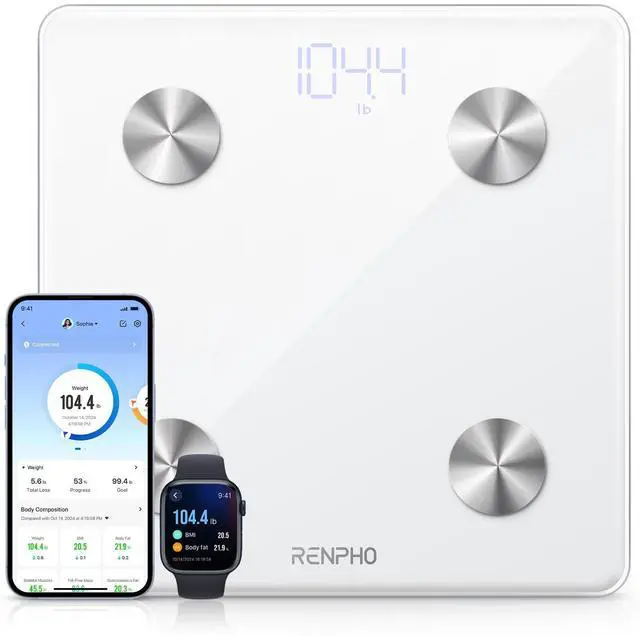 Main image of Smart Scale, Digital Bathroom Scale for Weight, Scale with BMI, Body Fat, Muscle Mass, Body Composition Analysis, Highly Accurate Bluetooth Scale with APP, 400lbs, White-Elis 1