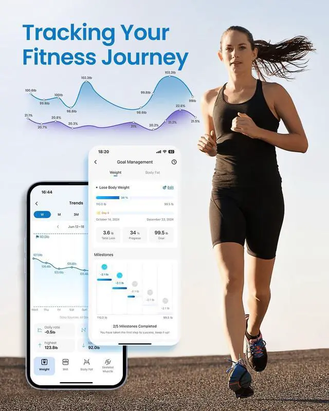 Alt view image 3 of 7 - Smart Scale, Digital Bathroom Scale for Weight, Scale with BMI, Body Fat, Muscle Mass, Body Composition Analysis, Highly Accurate Bluetooth Scale with APP, 400lbs, White-Elis 1