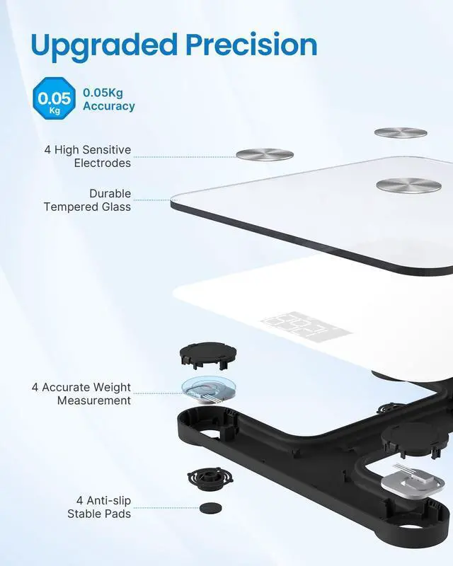 Alt view image 5 of 7 - Smart Scale, Digital Bathroom Scale for Weight, Scale with BMI, Body Fat, Muscle Mass, Body Composition Analysis, Highly Accurate Bluetooth Scale with APP, 400lbs, White-Elis 1