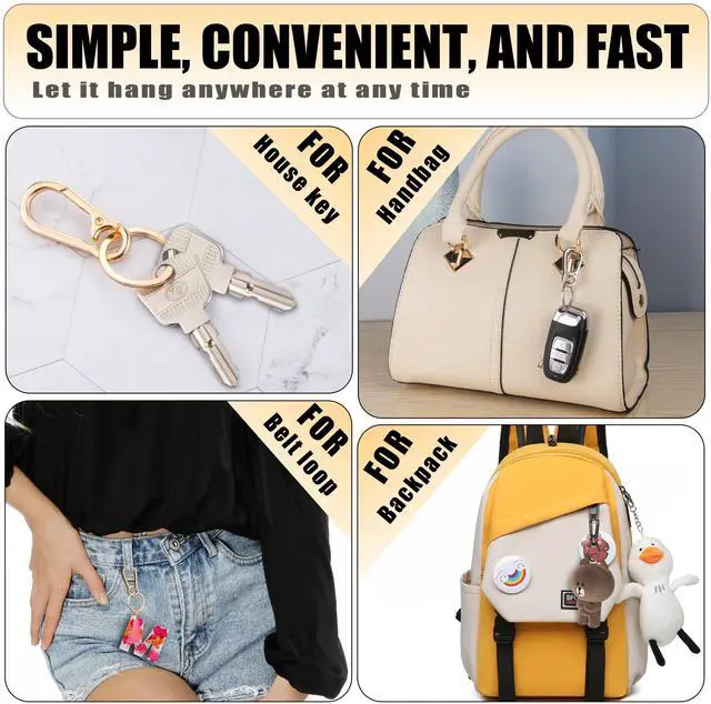 Alt view image 5 of 6 - Metal Keychains Keyring Key Chain Ring Clip Holder Organizer for Home Car Keys Key Finder Women Men (2, Gold Black)