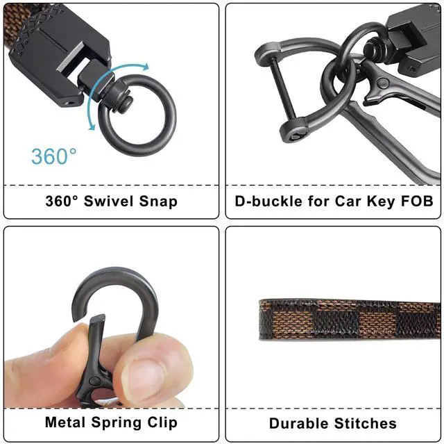 Alt view image 2 of 6 - Leather Car Key chain,Carabiner Clip Key Fob Keychain for Home Car Keys Women Men (Grid Brown)