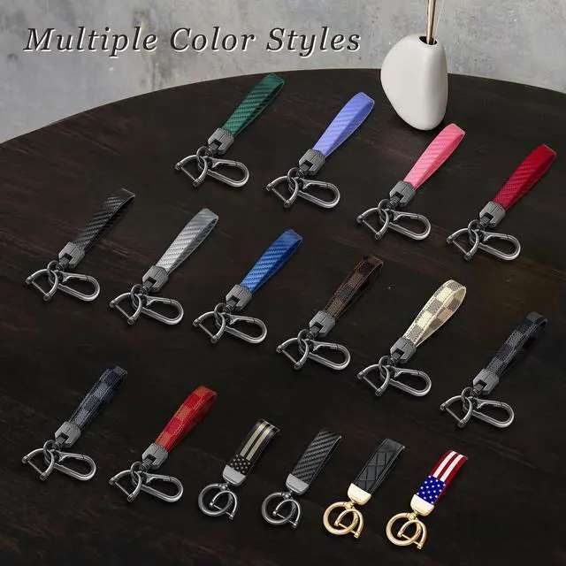 Alt view image 3 of 6 - Leather Car Key chain,Carabiner Clip Key Fob Keychain for Home Car Keys Women Men (Grid Brown)