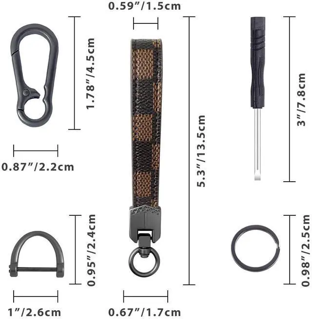 Alt view image 5 of 6 - Leather Car Key chain,Carabiner Clip Key Fob Keychain for Home Car Keys Women Men (Grid Brown)