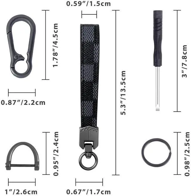 Alt view image 5 of 6 - Leather Car Key chain,Carabiner Clip Key Fob Keychain for Home Car Keys Women Men (Grid Black)