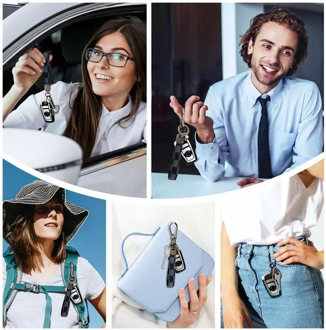 Alt view image 4 of 6 - Leather Car Key chain,Carabiner Clip Key Fob Keychain for Home Car Keys Women Men (Grid Black)