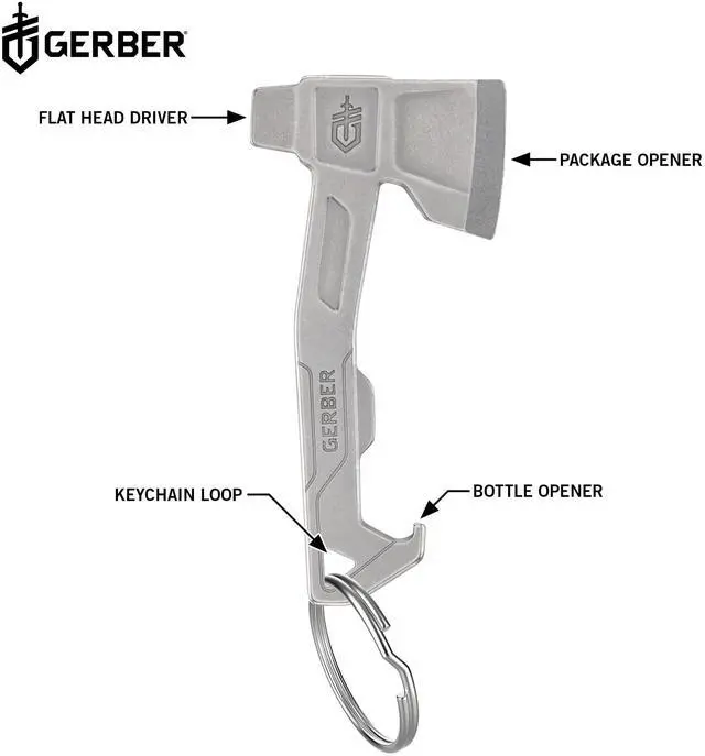 Alt view image 2 of 7 - Gear Hatchet Keychain 3-in-1 Multitool, Clips to Pocket or Keychain with Bottle Opener, Flathead Driver, Package Opener, EDC Gear for Everyday Carry