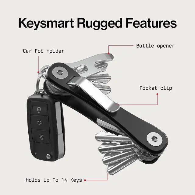 Alt view image 4 of 7 - Rugged - Multitool Key Holder for Keychain w/Bottle Opener and Pocket Clip, Organizer for Keys, EDC Keychains, Ring for Car Fobs Key Chains, Expandable (Up to 14 Keys, Black)