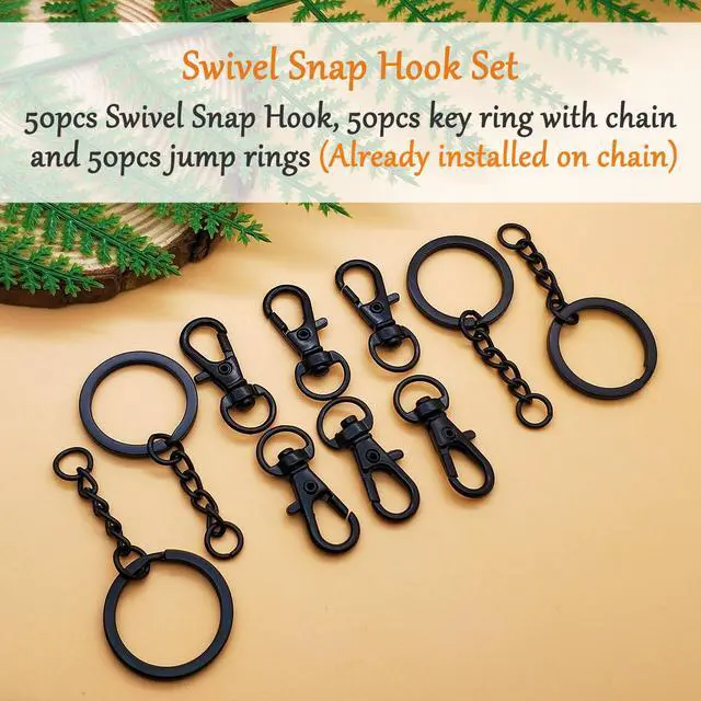 Alt view image 2 of 7 - 150Pcs Black Swivel Snap Hook Set,Swivel Clasp Keychain Hook Lobster Clasp Split Key Rings with Chain and Jump Rings Bulk for Keychain Lanyard,Jewelry,DIY Crafts Supplies