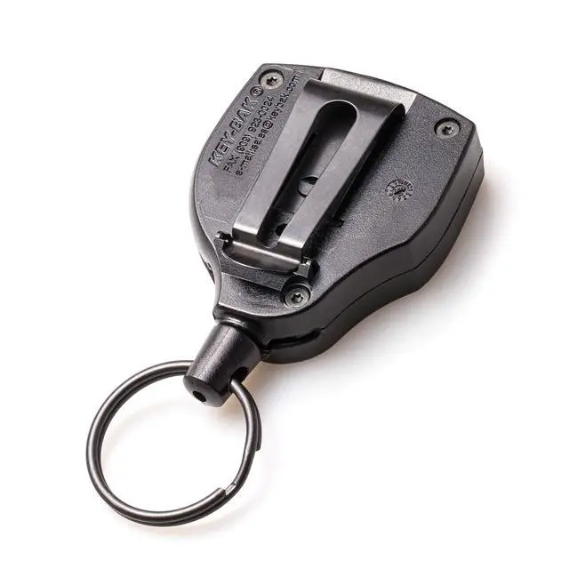 Alt view image 2 of 6 - Super48 HD 8oz. Locking Retractable Key Holder, 48" Retractable Cord, Black Polycarbonate Case, Steel Belt Clip, Oversized Split Ring
