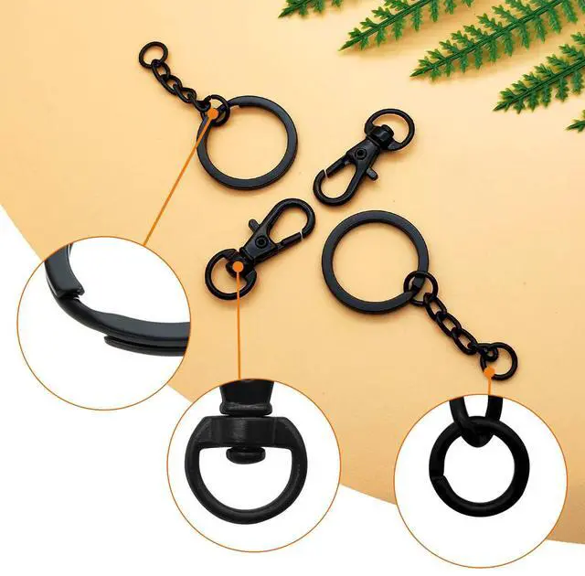 Alt view image 4 of 7 - 150Pcs Black Swivel Snap Hook Set,Swivel Clasp Keychain Hook Lobster Clasp Split Key Rings with Chain and Jump Rings Bulk for Keychain Lanyard,Jewelry,DIY Crafts Supplies