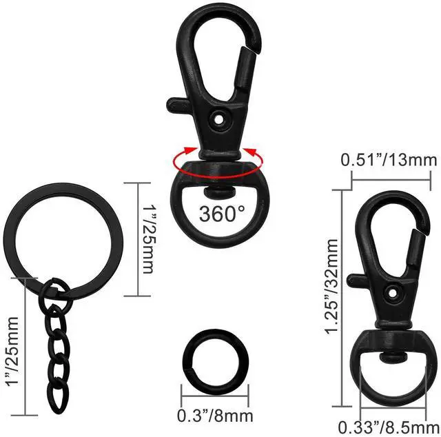 Alt view image 5 of 7 - 150Pcs Black Swivel Snap Hook Set,Swivel Clasp Keychain Hook Lobster Clasp Split Key Rings with Chain and Jump Rings Bulk for Keychain Lanyard,Jewelry,DIY Crafts Supplies
