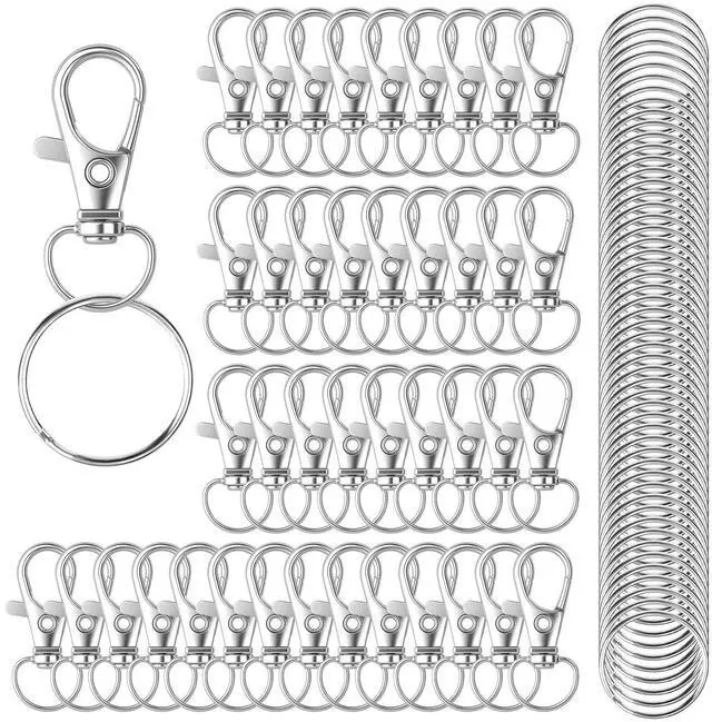 Main image of 100PCS Keychain Hooks with Key Rings,Metal Swivel Lobster Claw Clasps, for Keychain Clip Lanyard, Jewelry Making, Crafts (Silver)
