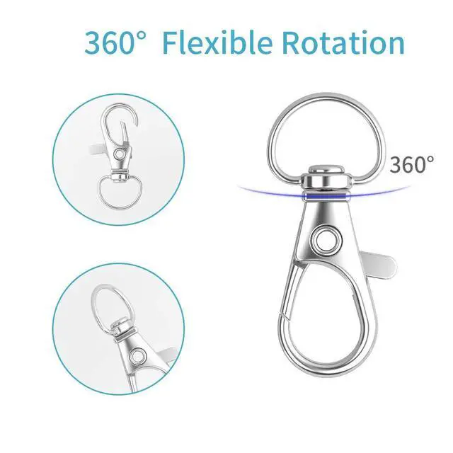 Alt view image 3 of 7 - 100PCS Keychain Hooks with Key Rings,Metal Swivel Lobster Claw Clasps, for Keychain Clip Lanyard, Jewelry Making, Crafts (Silver)