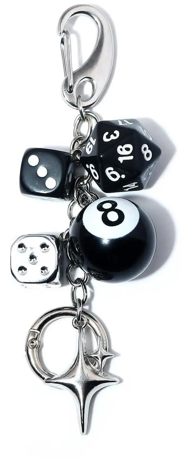 Main image of 8 Ball Dice Charm Keychain - Cool Black Bag Purse Handbag Backpack Car Accessories - Y2K Aesthetic Star Key Chain for Women Men(Black)