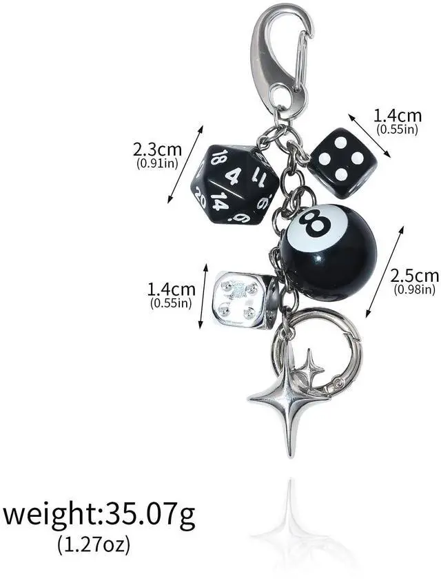 Alt view image 6 of 7 - 8 Ball Dice Charm Keychain - Cool Black Bag Purse Handbag Backpack Car Accessories - Y2K Aesthetic Star Key Chain for Women Men(Black)