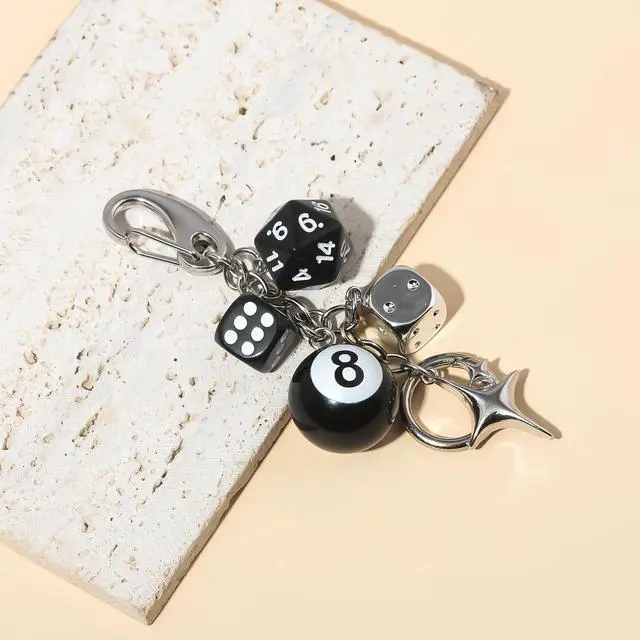 Alt view image 5 of 7 - 8 Ball Dice Charm Keychain - Cool Black Bag Purse Handbag Backpack Car Accessories - Y2K Aesthetic Star Key Chain for Women Men(Black)