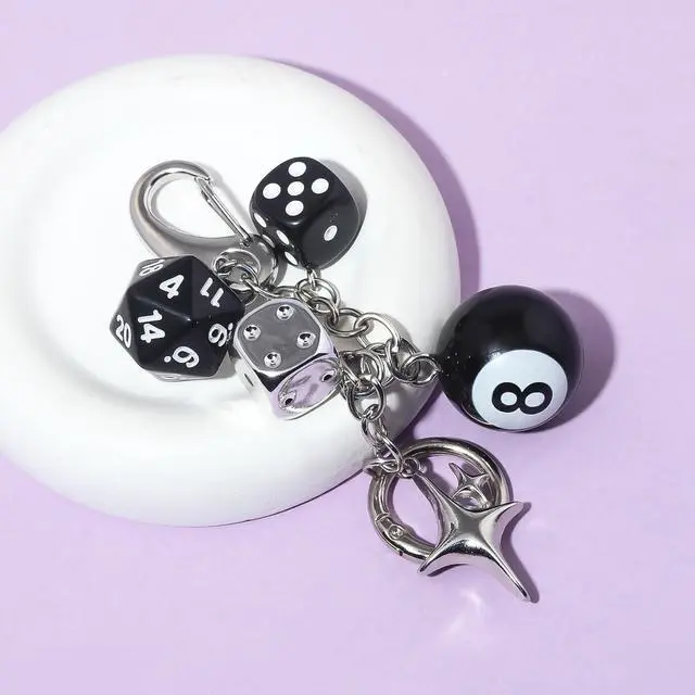 Alt view image 7 of 7 - 8 Ball Dice Charm Keychain - Cool Black Bag Purse Handbag Backpack Car Accessories - Y2K Aesthetic Star Key Chain for Women Men(Black)