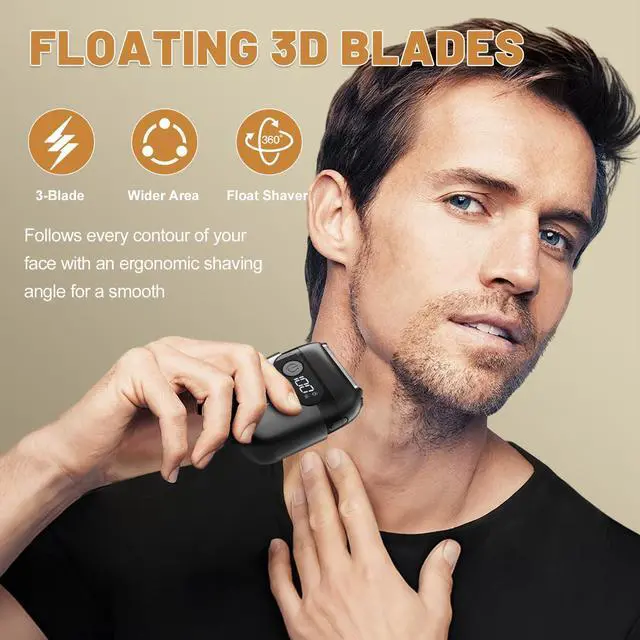 Alt view image 2 of 7 - Electric Foil Shavers for Men, Upgraded Mini Electric Razor with 3 Floating Blades, LED Display, USB-C Fast Rechargeable, Portable Electric Shavers for Beard/Face (BlackPro)