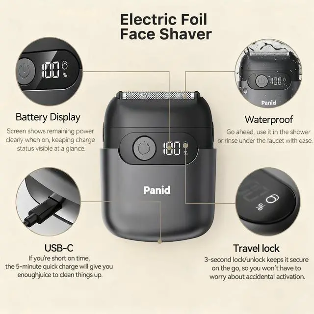Alt view image 7 of 7 - Electric Foil Shavers for Men, Upgraded Mini Electric Razor with 3 Floating Blades, LED Display, USB-C Fast Rechargeable, Portable Electric Shavers for Beard/Face (BlackPro)