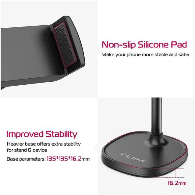 Alt view image 7 of 7 - Cell Phone Stand Mount for Desk, Vijim HP004 Adjustable Height & Angle Phone Holder, 360 Degree Rotating Desktop Phone Stand Compatible with iPhone, Samsung and All Phones