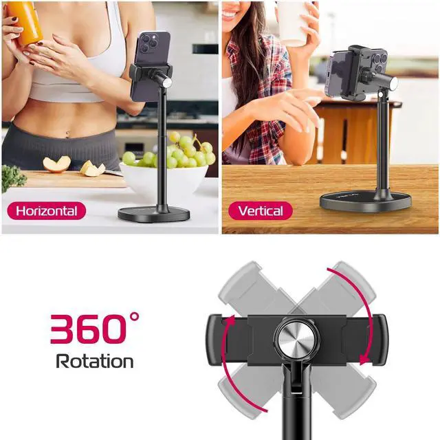 Alt view image 4 of 7 - Cell Phone Stand Mount for Desk, Vijim HP004 Adjustable Height & Angle Phone Holder, 360 Degree Rotating Desktop Phone Stand Compatible with iPhone, Samsung and All Phones