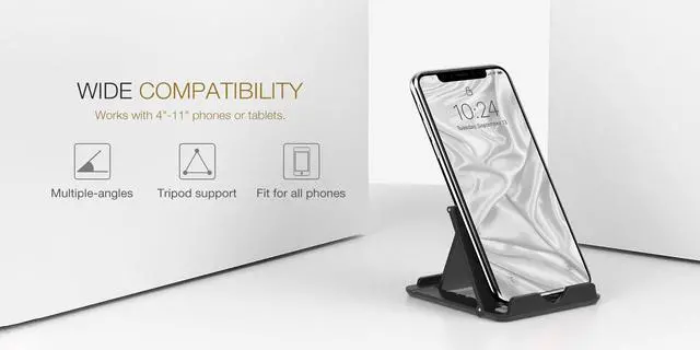 Alt view image 2 of 7 - Phone/Tablet Stand, Foldable Tablet Holder Compatible with iPhone 17/17 Air/17 Pro/17 Pro Max, iPhone 16/Pro/Pro Max/Plus, iPhone 15/Pro/Pro Max/Plus, iPhone 14/Pro/Pro Max/Plus, Black