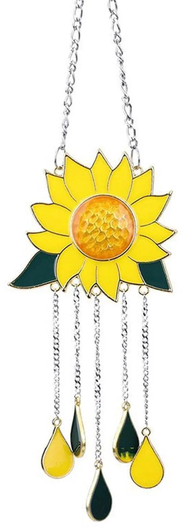 Main image of Sunflower Wind Chimes Ornaments, Stained Glass Dripping Sunflower Pendant Window Hanging Panel Decoration with Chain, Flower Wind Chimes Art Decorations for Garden Patio Decor