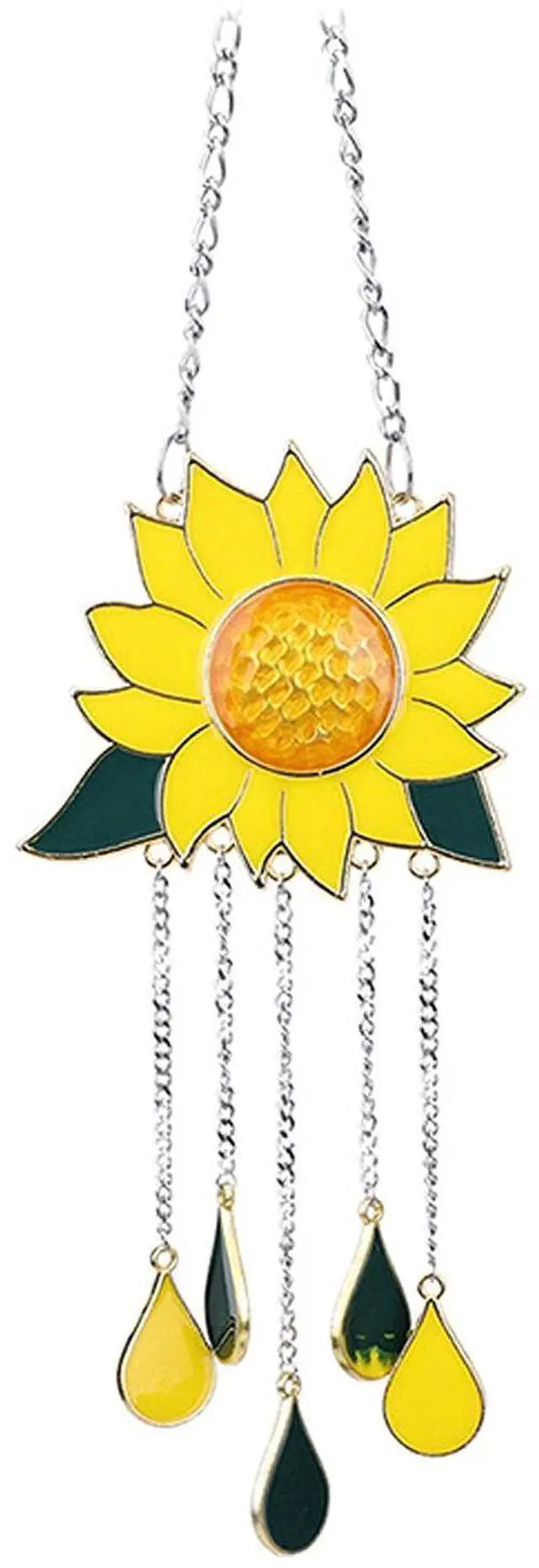 Main image of Sunflower Wind Chimes Ornaments, Small Beautiful Stained Glass Window Hanging Panel Decoration with Chain for Home Panel Patio Porch Garden Backyard Decor Gift(Size:30 x 8 cm)